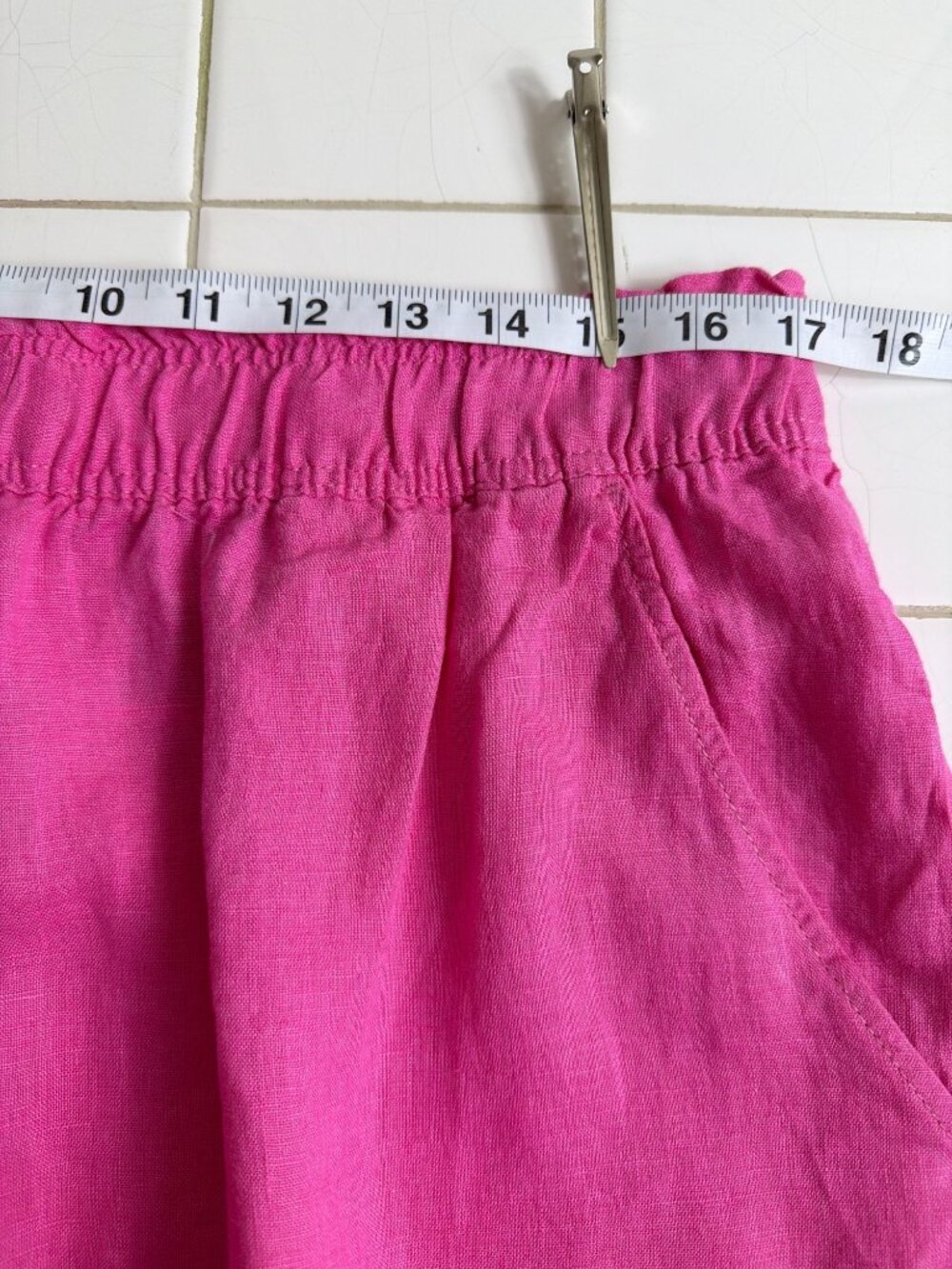 H&M Linen Shorts Pink Elastic Waist High Rise Summer NWOT Size L - Picture 8 of 13